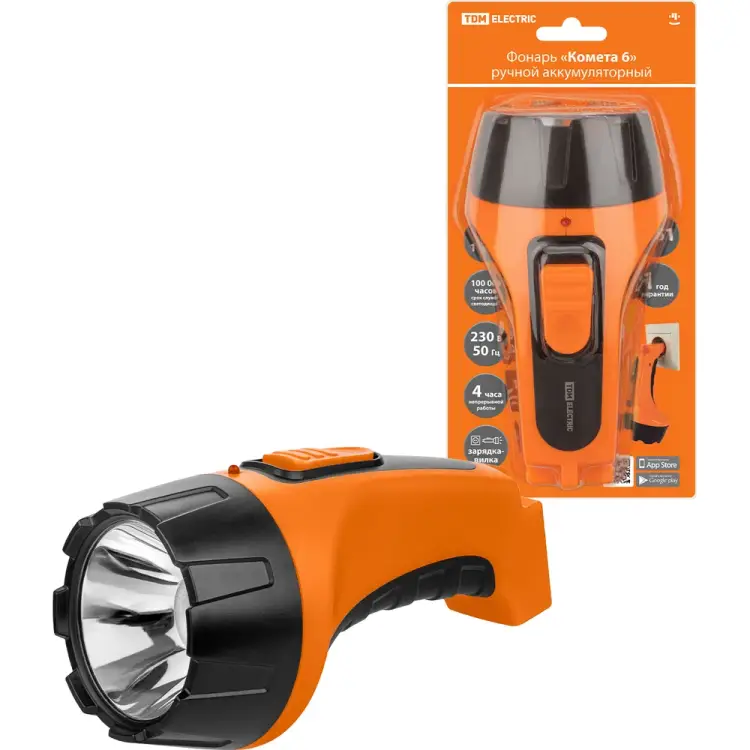 Фонарь TDM ELECTRIC «Комета 6» ручной аккумуляторный, 2 Вт 1 светодиод, 0,6 А*ч 230 В вилка SQ0350-0083