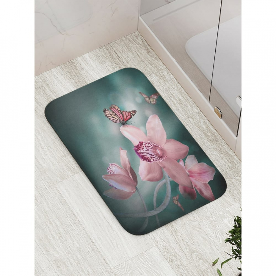 Противоскользящий коврик для ванной, сауны, бассейна JOYARTY Орхидеи с бабочками
