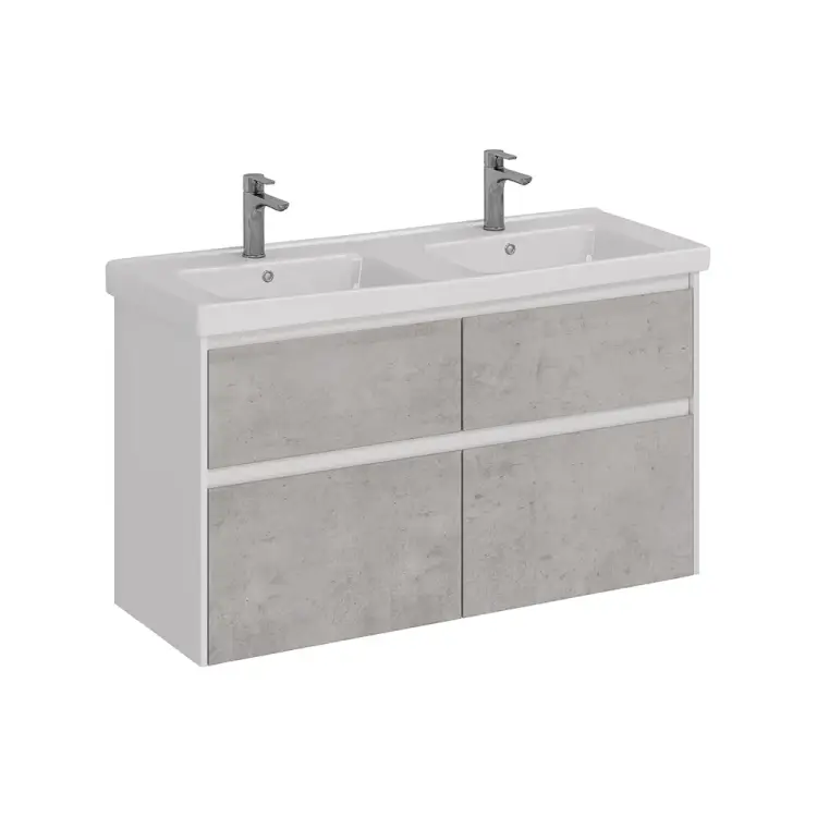 Тумба Lemark COMBI 125 см под 2 раковины, подвесная/напольная,4 ящика, цвет фасада: Бетон, цвет корпуса: Белый гл LM03C125T-Beton Тумба Lemark COMBI 125 см под 2 раковины, подвесная/напольная,4 ящика, цвет фасада: Бетон, цвет корпуса: Белый гл LM03C125T-Beton