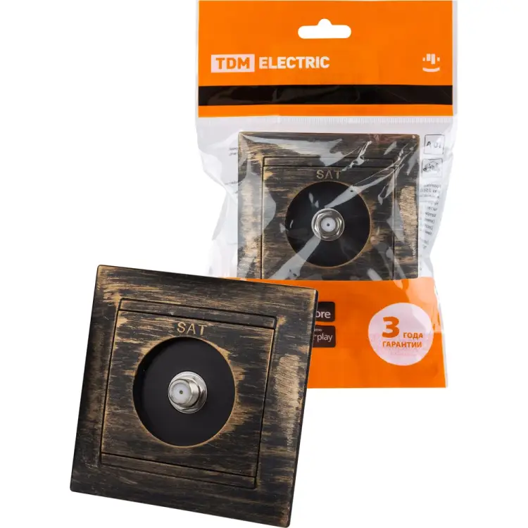 Розетка TDM ELECTRIC SAT (F-разъем) 0-2400МГц, старинная, бронза, Лама SQ1815-0762