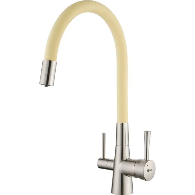 Смеситель для кухни Lemark Комфорт с гибким изливом, с подключением к фильтру питьевой воды, никель/бежевый LM3075BN-Beige