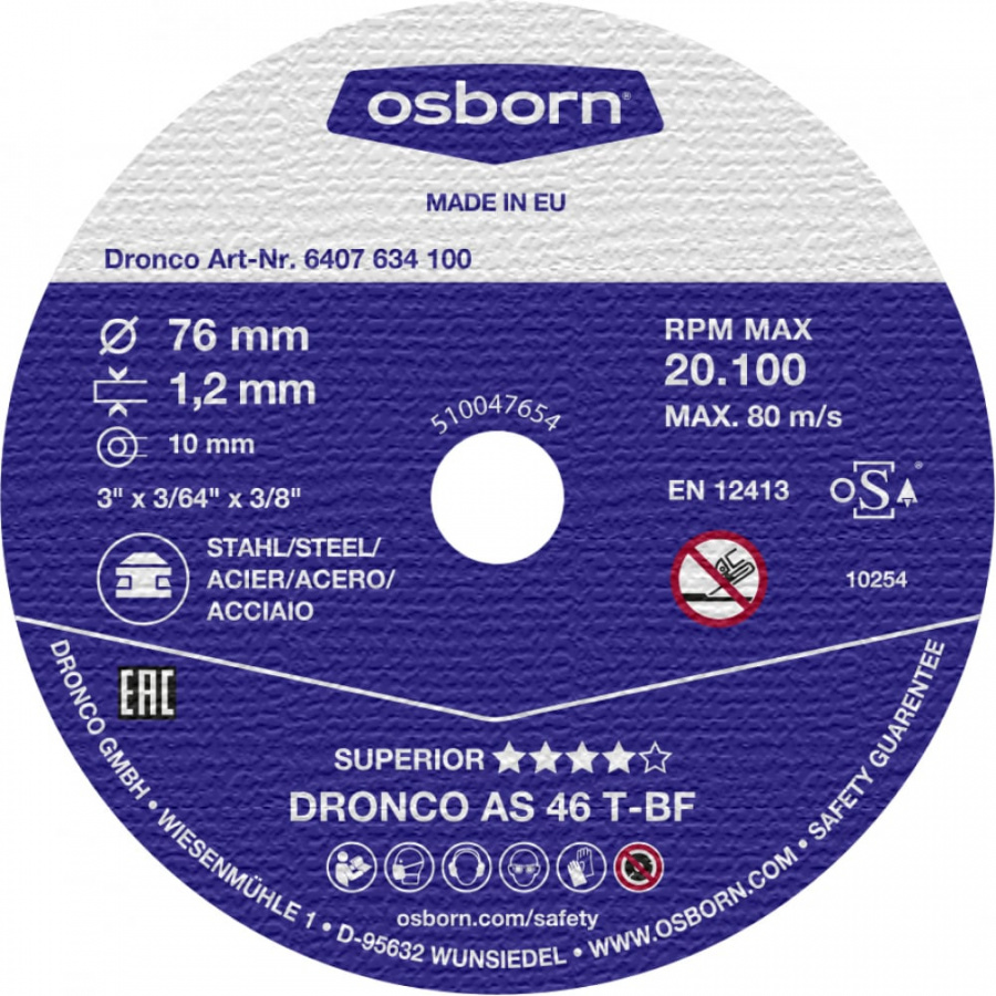 Отрезной диск по металлу DRONCO Superior AS46T Mini