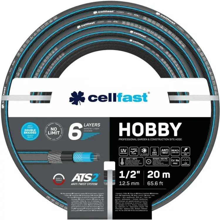 Садовый шланг Cellfast HOBBY ATS2 6 слоев, 1 16-202 Садовый шланг Cellfast HOBBY ATS2 6 слоев, 1 16-202