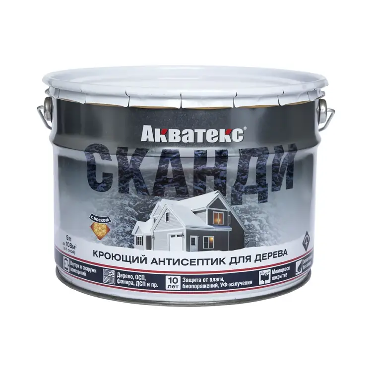 Кроющий антисептик для древесины АКВАТЕКС Сканди 272564