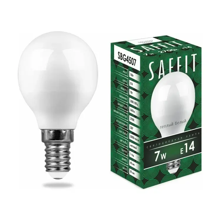 Светодиодная лампа SAFFIT E14 7W 2700K SBG4507 55034
