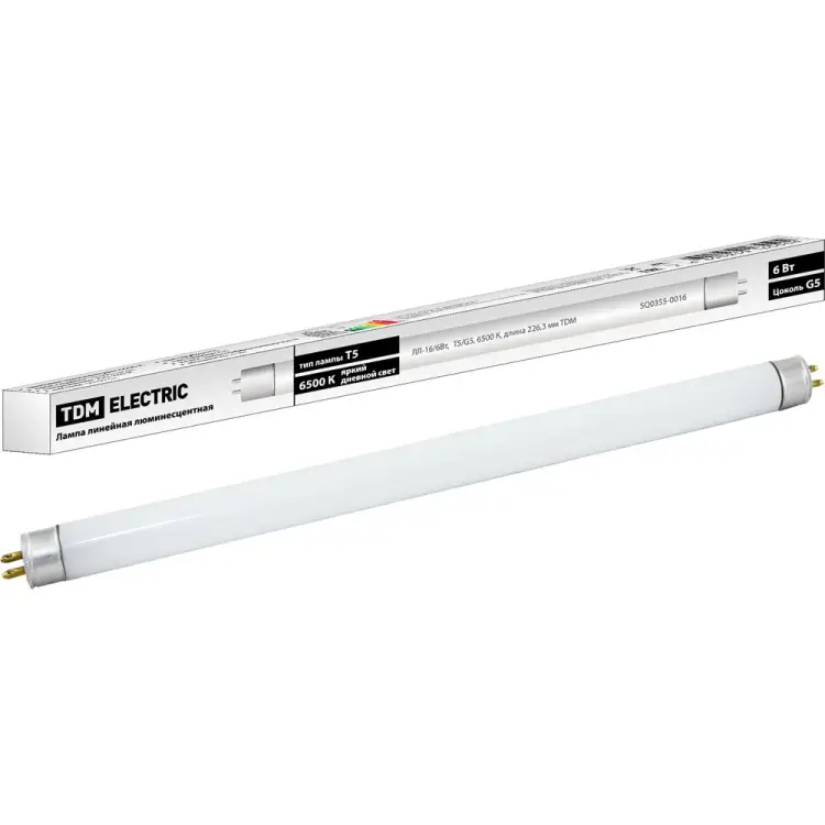 Линейная люминесцентная лампа TDM ELECTRIC ЛЛ-16/6 Вт, T5/G5, 6500К SQ0355-0016
