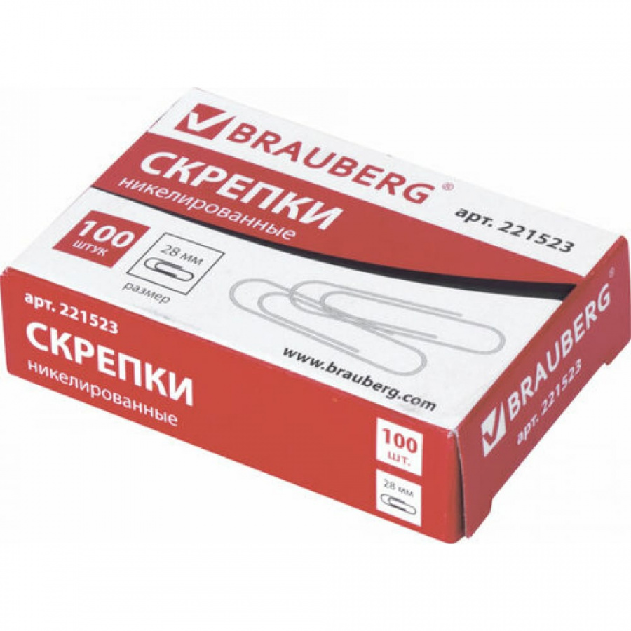 Никелированные скрепки BRAUBERG 221523