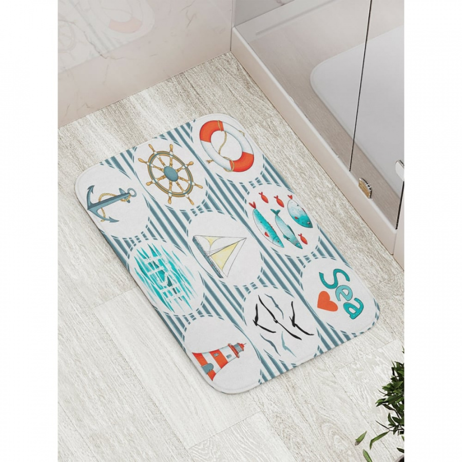 Противоскользящий коврик для ванной, сауны, бассейна JOYARTY Морские символы
