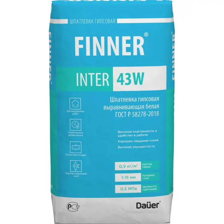 Гипсовая выравнивающая шпатлевка Dauer finner inter 43w 31676 Гипсовая выравнивающая шпатлевка Dauer finner inter 43w 31676
