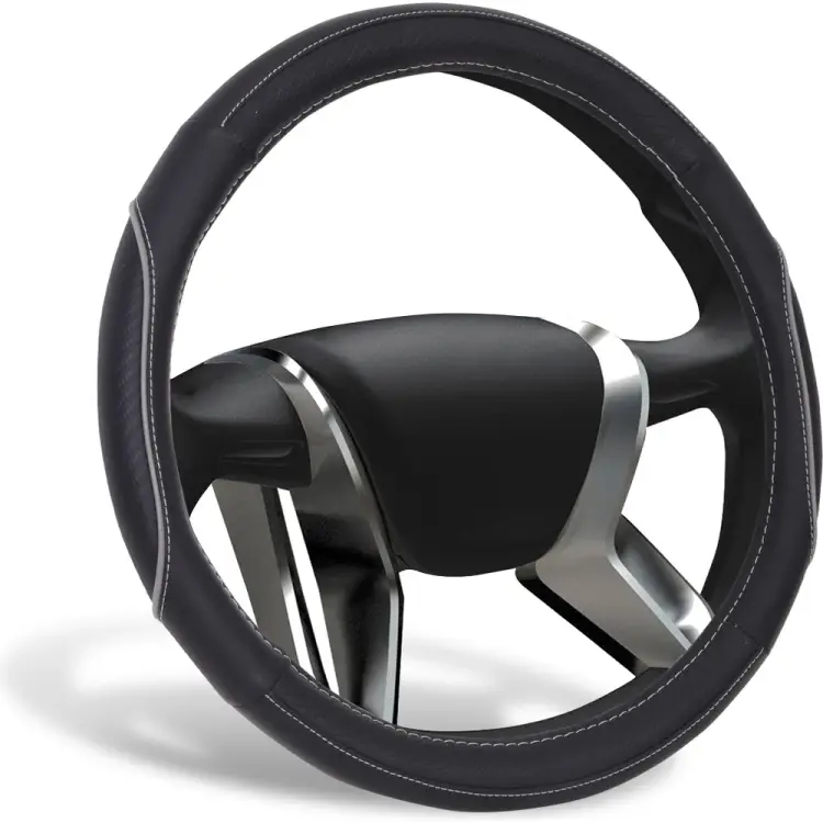 Оплетка на руль SIGMA экокожа, вставки Карбон под хват с серой окантовкой, M, черный AZARD GROUP OPLA0180