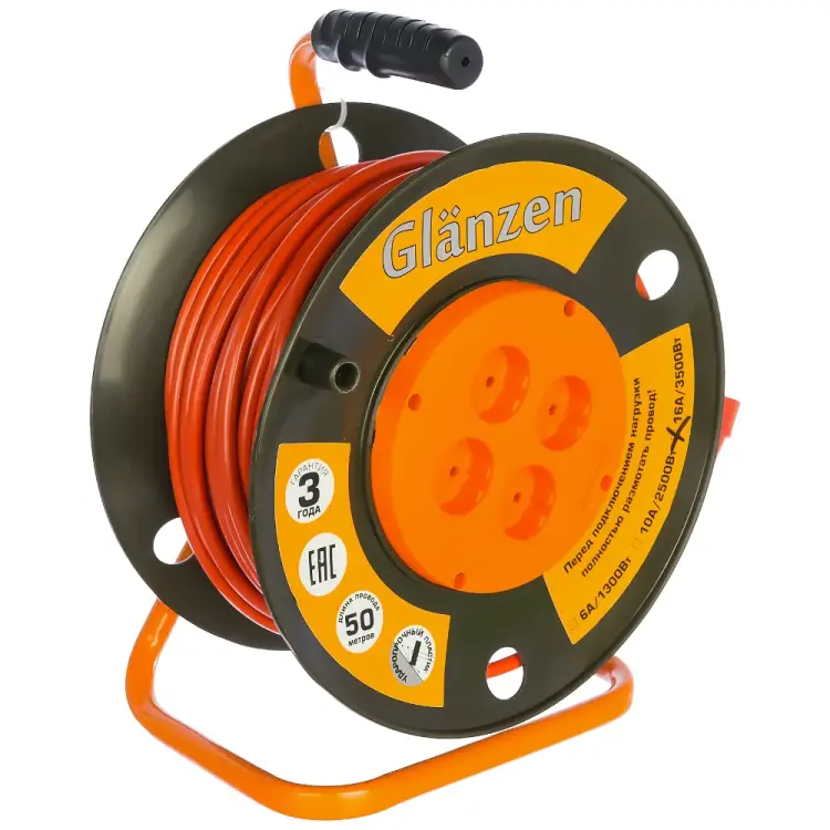 Силовой удлинитель на катушке GLANZEN EB-50-008 00-00000525 Силовой удлинитель на катушке GLANZEN EB-50-008 00-00000525