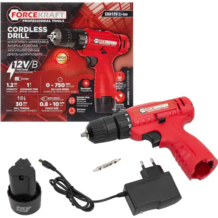 Аккумуляторная дрель шуруповерт Forcekraft FK-CDA12V Li-ion Аккумуляторная дрель шуруповерт Forcekraft FK-CDA12V Li-ion