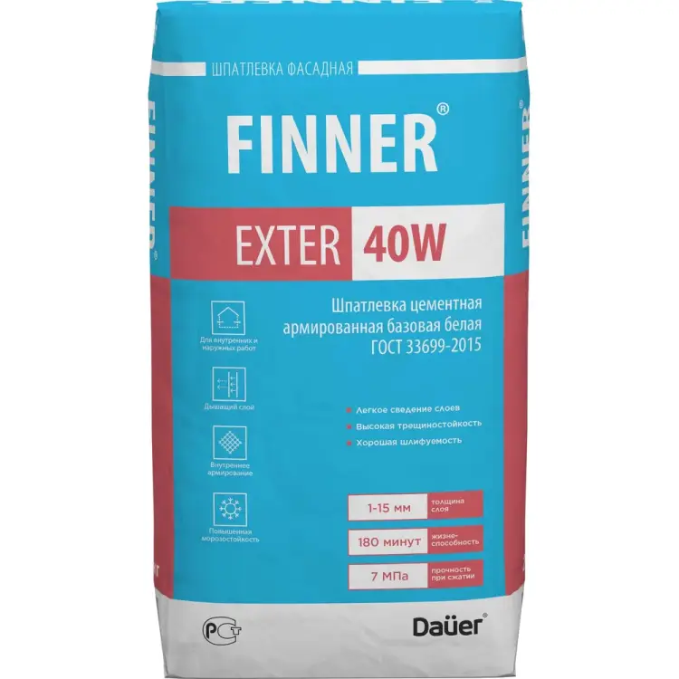 Цементная армированная базовая шпатлевка Dauer finner exter 31591 Цементная армированная базовая шпатлевка Dauer finner exter 31591