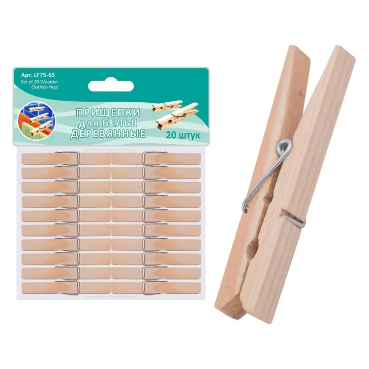Деревянные прищепки для белья МУЛЬТИДОМ LF75-65