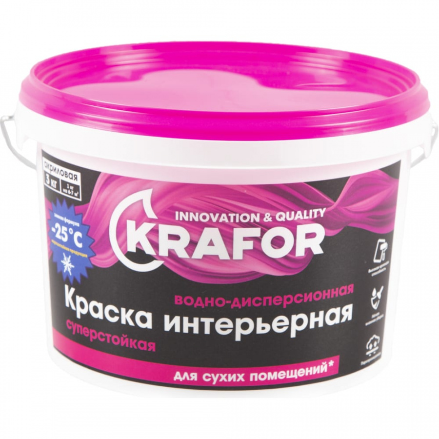 Интерьерная водно-дисперсная суперстойкая краска KRAFOR 26962