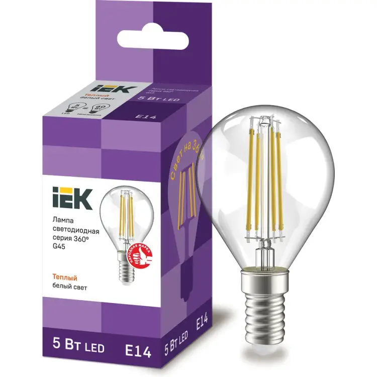 Лампа IEK серия 360 LLF-G45-5-230-30-E14-CL