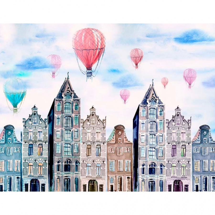 Бумажные бесшовные фотообои Verol Воздушные шары над городом