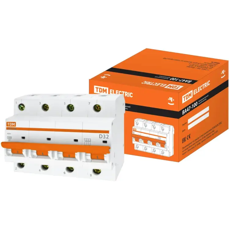 Автомат TDM ELECTRIC ВА47-100 4Р, 32 А, 10 кА, D SQ0207-0038