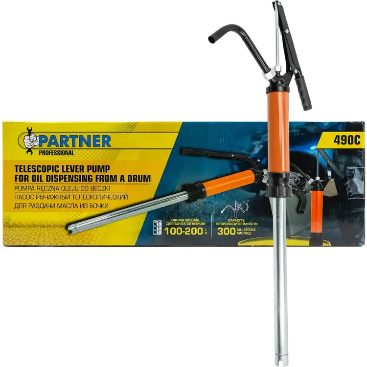 Телескопический ручной рычажный насос для раздачи масла на бочку Partner PA-490C(48146) Телескопический ручной рычажный насос для раздачи масла на бочку Partner PA-490C(48146)