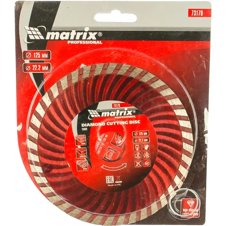 Алмазный отрезной диск для угловых шлифмашин MATRIX Turbo 73179 Алмазный отрезной диск для угловых шлифмашин MATRIX Turbo 73179