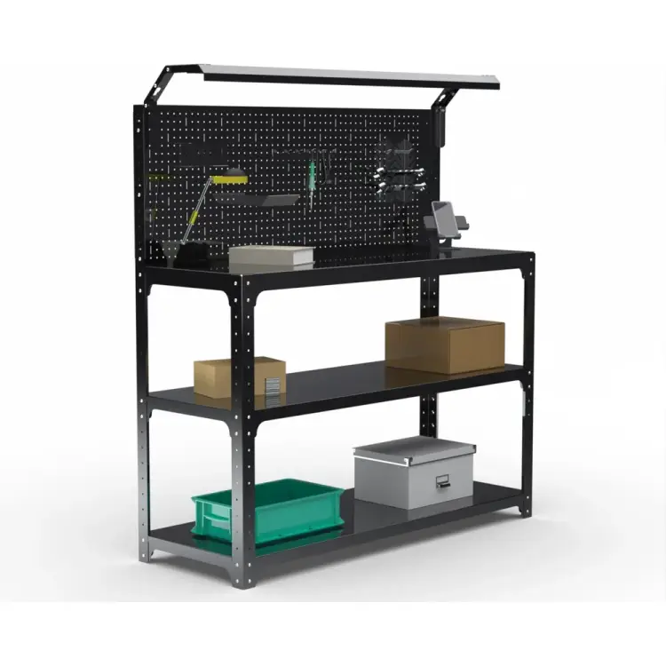 Стол-верстак ООО Металекс KIT 950х1000х600 мм, 2-е полки, + перфопанель с комплектом освещения, черный 205798