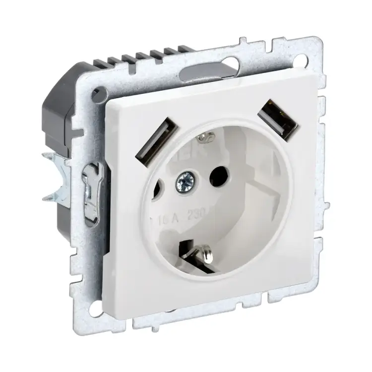 Одноместная розетка IEK Brite BR-R14-16-U21-D21-K01