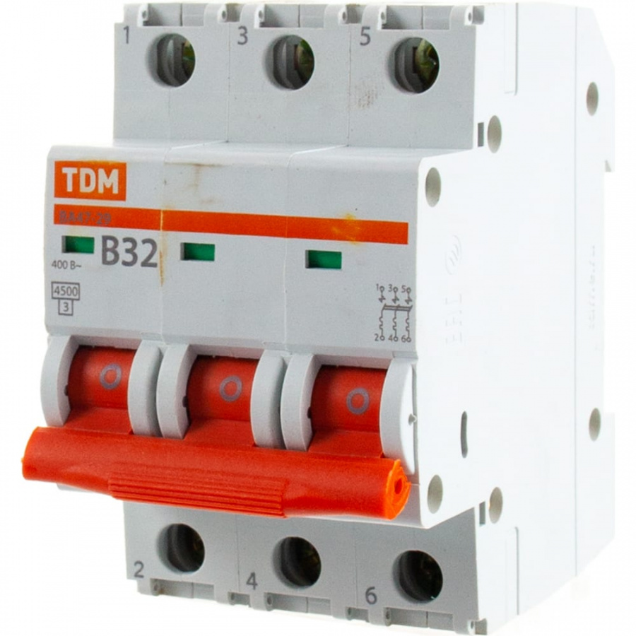 Автомат TDM ВА47-29 3Р, 32 А, 4,5 кА, В