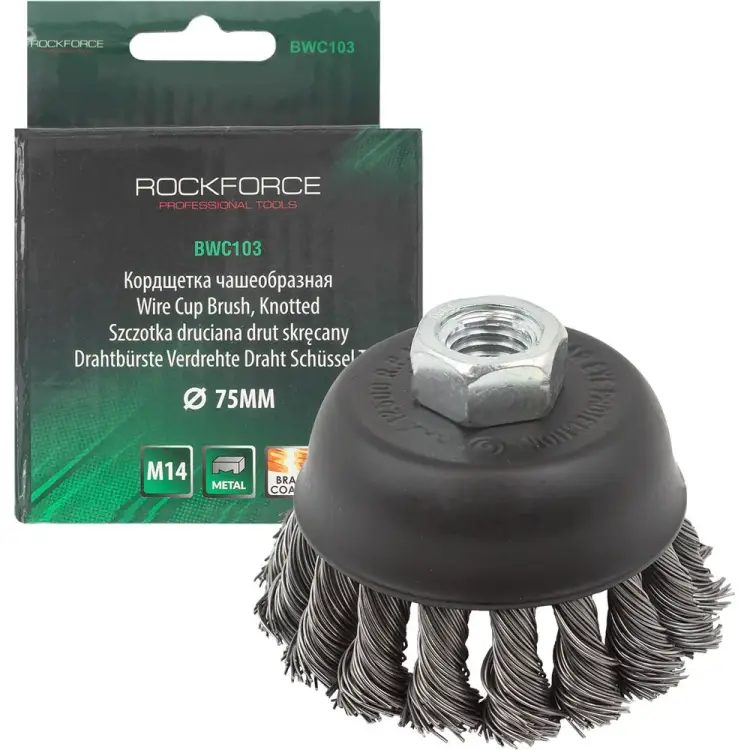 Стальная витая чашеобразная кордщетка для ушм Rockforce RF-BWC103(29074) Стальная витая чашеобразная кордщетка для ушм Rockforce RF-BWC103(29074)