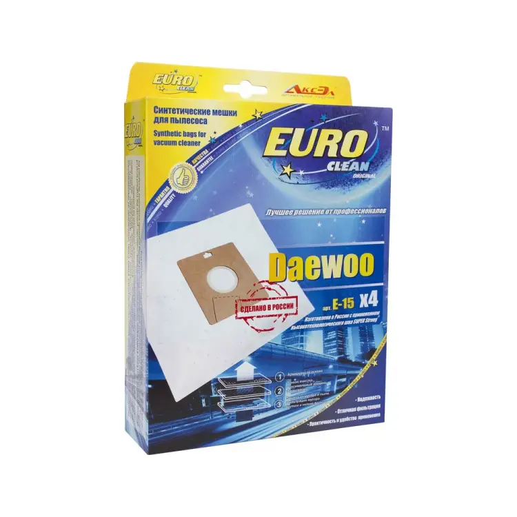 Многослойные синтетические мешки-пылесборники для пылесоса DAEWOO EURO Clean E-15/4 Многослойные синтетические мешки-пылесборники для пылесоса DAEWOO EURO Clean E-15/4