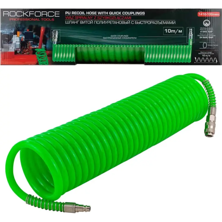 Витой полиуретановый шланг Rockforce RF-1410-10Green(58010)