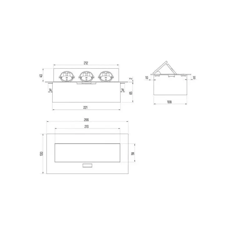 Выдвижной встраиваемый розеточный блок SETE SBT-03-80