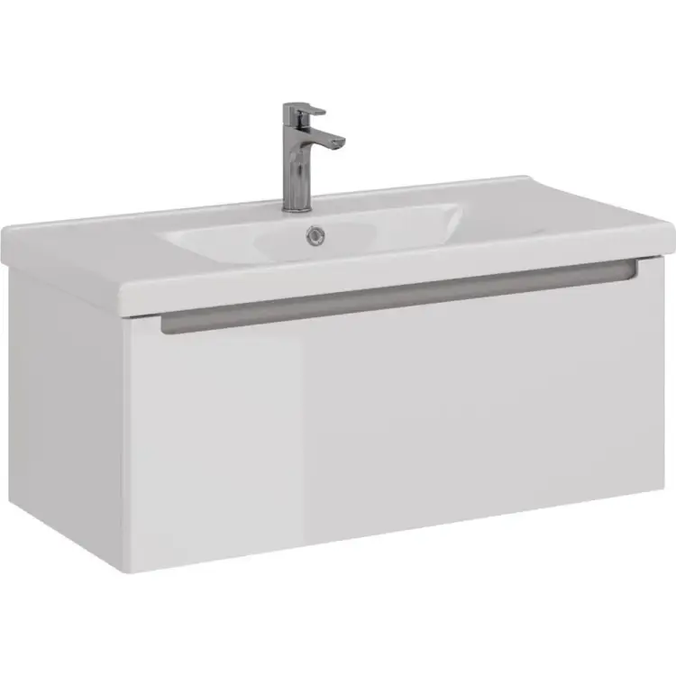 Тумба Lemark BUNO MINI 100 см под 1 раковину, подвесная, 1 ящик, цвет планки: Серый, цвет корпуса, фасада: Белый  LM05BM100T