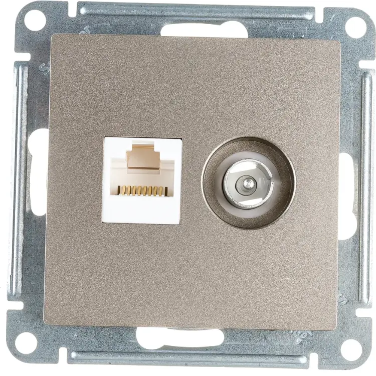 Розетка Systeme Electric ТВ + компьютерная RJ45 2-ая Шампань категории 5Е ATN000589