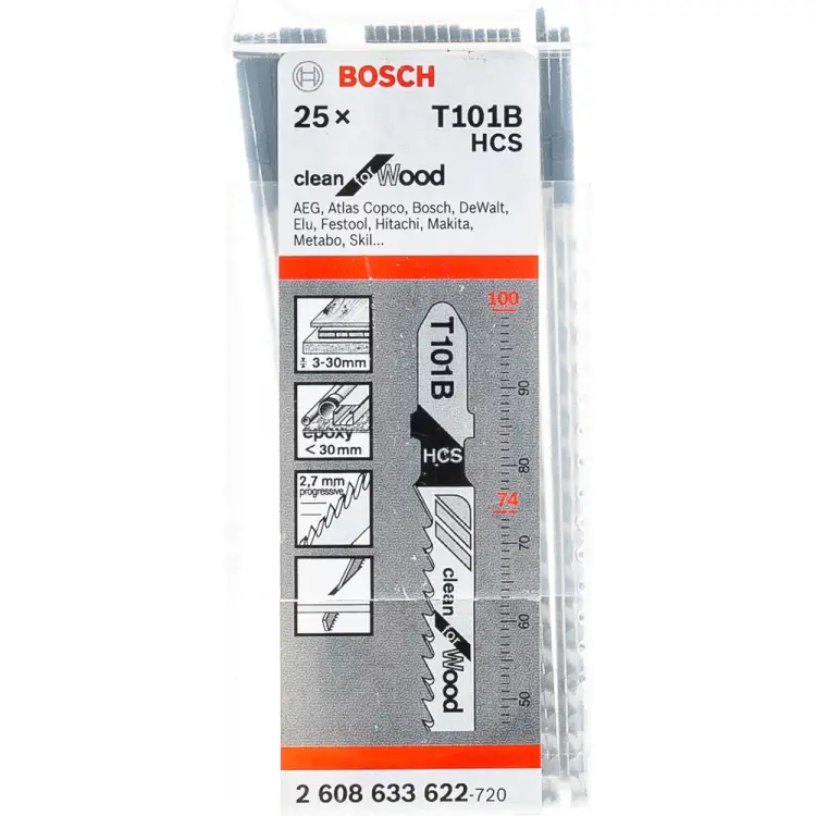 Пилки для лобзика по дереву Bosch T101B 2608633622 Пилки для лобзика по дереву Bosch T101B 2608633622