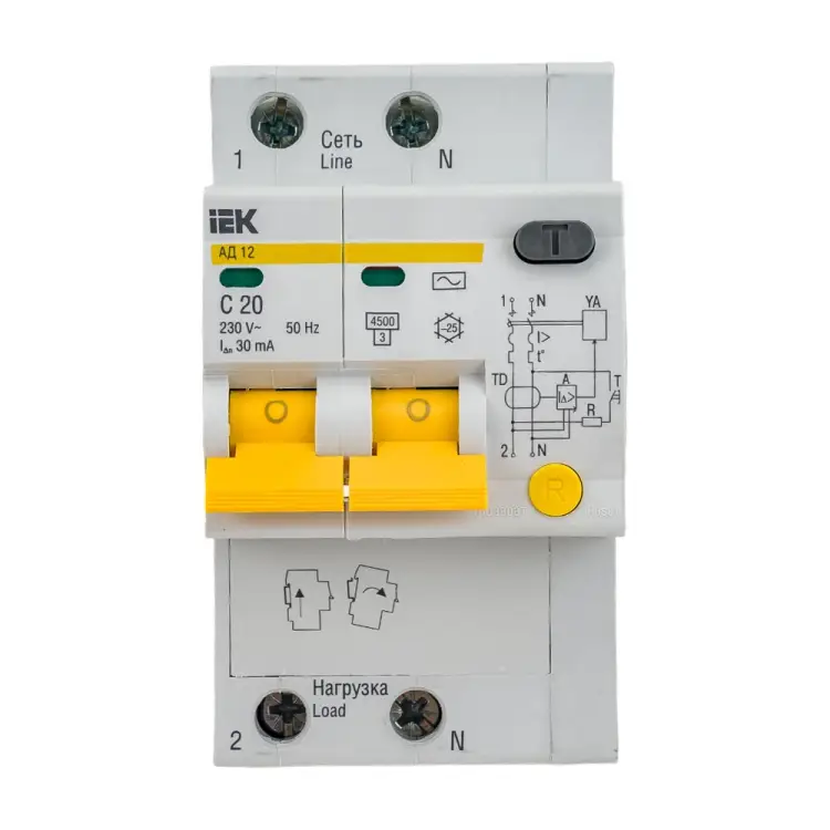Дифференциальный автомат IEK АД-12 2п, C, 20А, 30мА MAD10-2-020-C-030