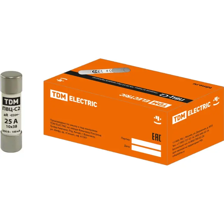 Быстродействующая плавкая вставка TDM ELECTRIC ПВЦ-С2 10х38 aR 25А SQ0729-0046