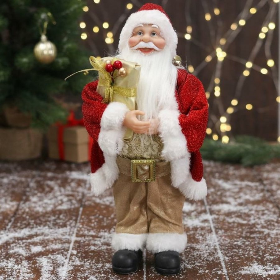 Дед мороз Зимнее волшебство В золотисто-красном костюме, с ремешком, с подарками