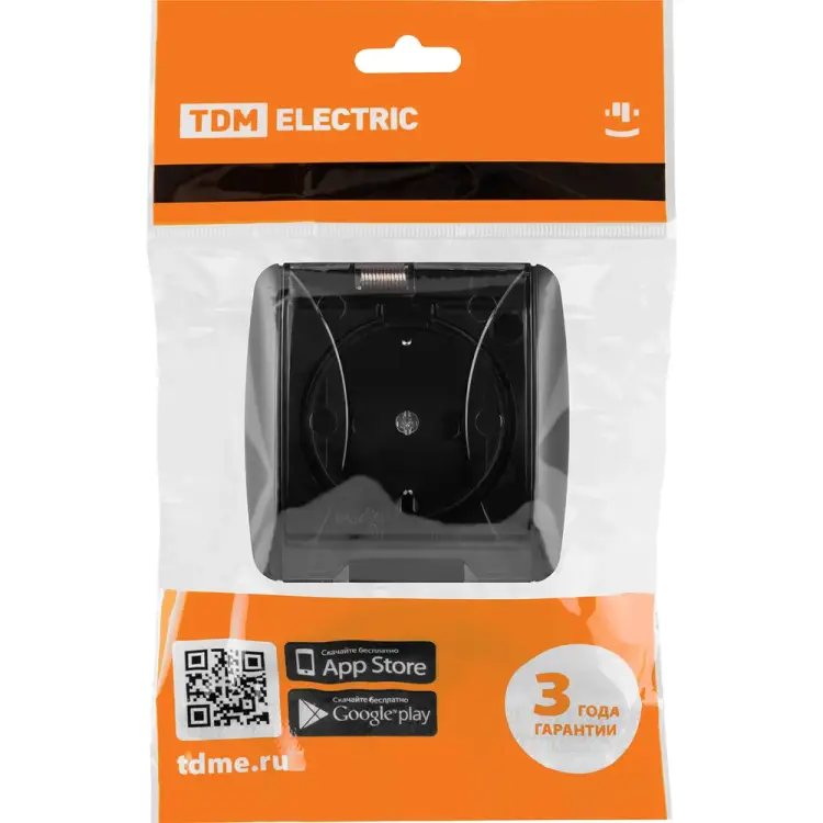 Розетка TDM ELECTRIC 2П+3 открытой установки IP54 16А с прозрачной крышкой графит "Селигер" SQ1818-0307
