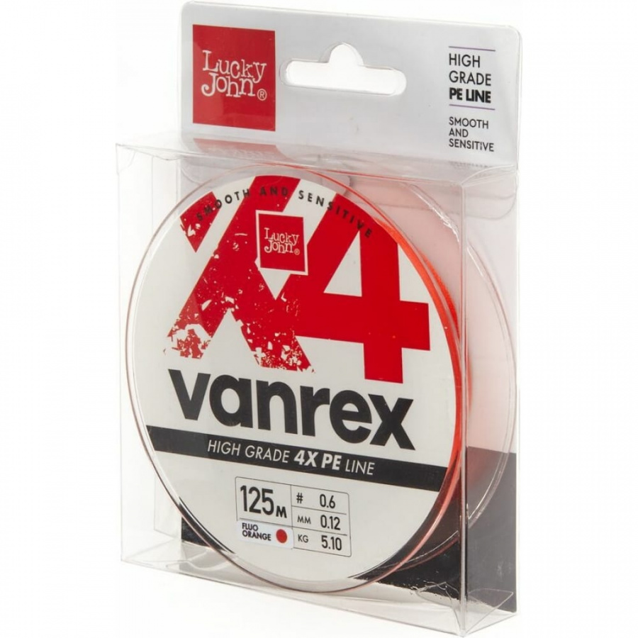 Плетеная леска Lucky John Vanrex х4 BRAID Fluo Orange 125/012