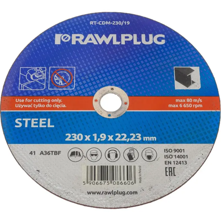Отрезной корундовый круг по металлу RAWLPLUG RT-CDM-230/19 Отрезной корундовый круг по металлу RAWLPLUG RT-CDM-230/19