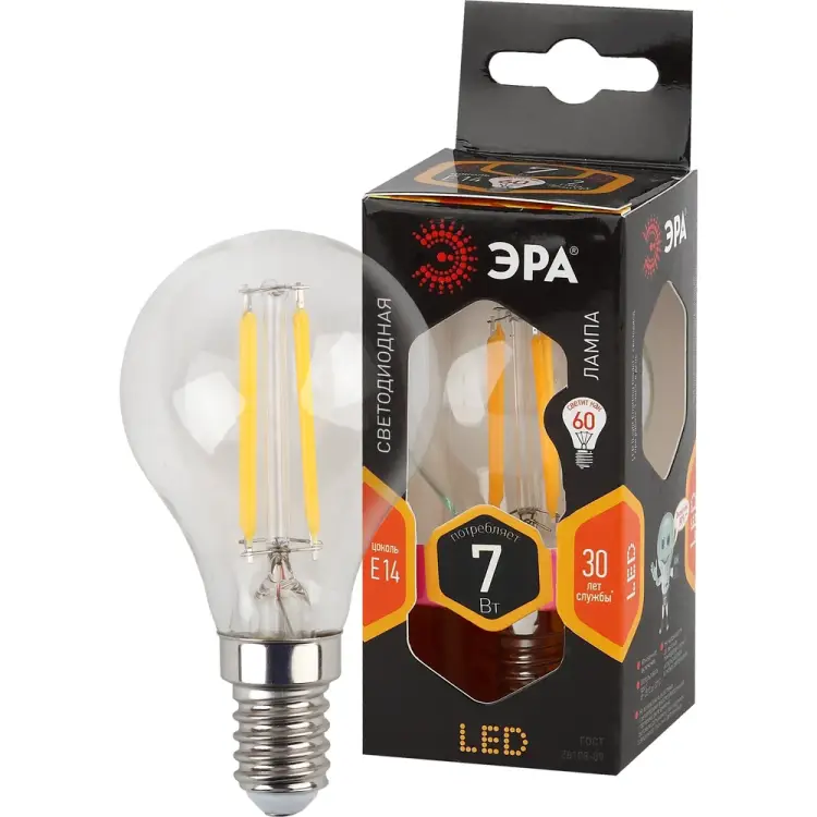 Светодиодная лампа ЭРА F-LED P45-7W-827-E14 Б0027946 Светодиодная лампа ЭРА F-LED P45-7W-827-E14 Б0027946
