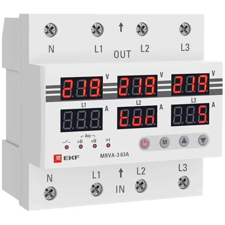 Трехфазное реле напряжения и тока EKF MRVA-3 MRVA-3-63A