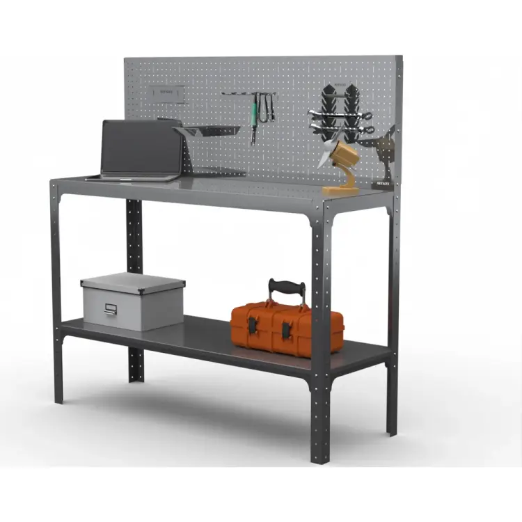 Стол-верстак ООО Металекс KIT 950х1300х400 мм, одна полка + перфопанель с комплектом аксессуаров, серый 205069