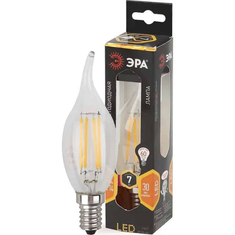 Светодиодная лампа ЭРА F-LED BXS-7w-827-E14 10/100/2800 Б0027944
