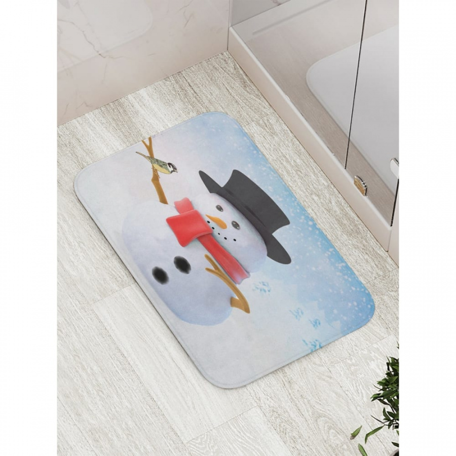 Противоскользящий коврик для ванной, сауны, бассейна JOYARTY Воробей и снеговик