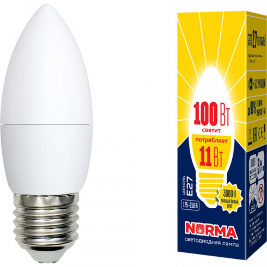 Светодиодная лампа Volpe LED-C37-11W/WW/E27/FR/NR