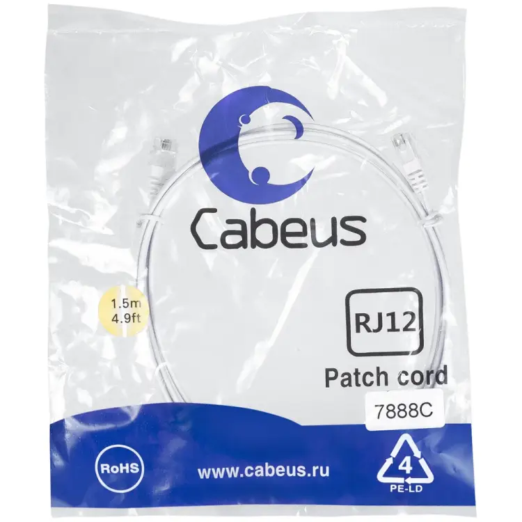 Телефонный патч-корд Cabeus PC-TEL-RJ12-1.5m Телефонный патч-корд Cabeus PC-TEL-RJ12-1.5m