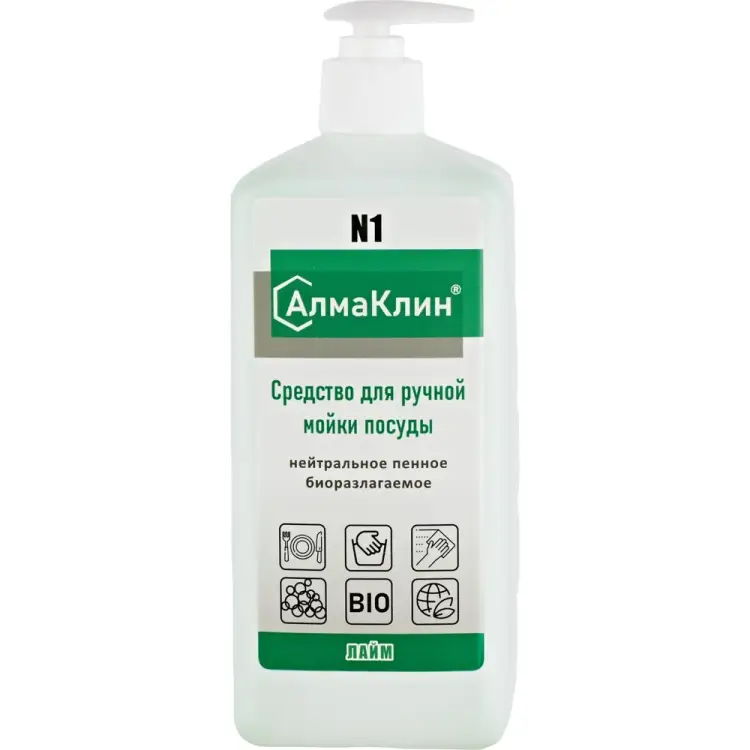 Нейтральное моющее средство для посуды ООО "БАЗОВАЯ ДЕЗИНФЕКЦИЯ" АлмаКлин N1 N1-ЛАЙМ-1Л