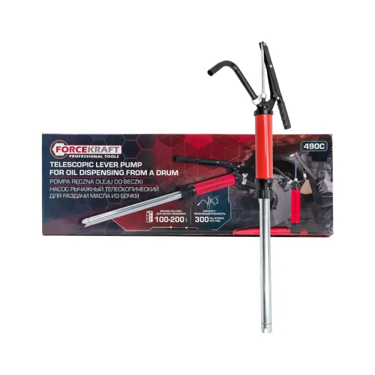 Ручной рычажный телескопический насос для раздачи масла на бочку Forcekraft FK-490C(59692)