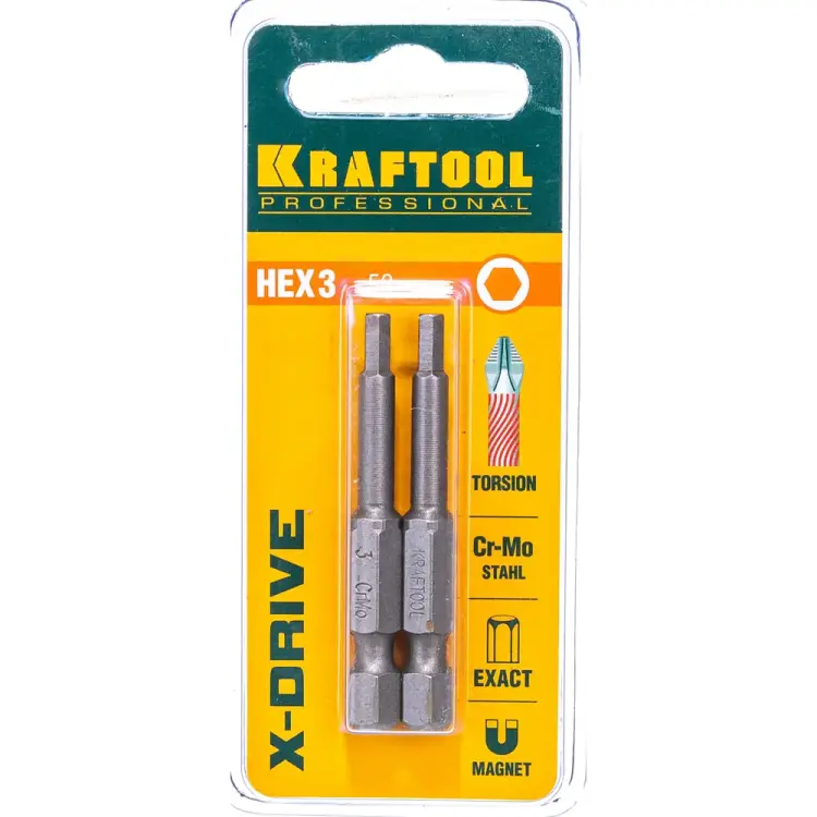 Обточенные торсионные кованые биты KRAFTOOL X-DRIVE 26127-3-50-2 Обточенные торсионные кованые биты KRAFTOOL X-DRIVE 26127-3-50-2
